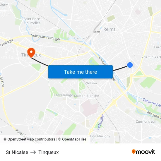 St Nicaise to Tinqueux map