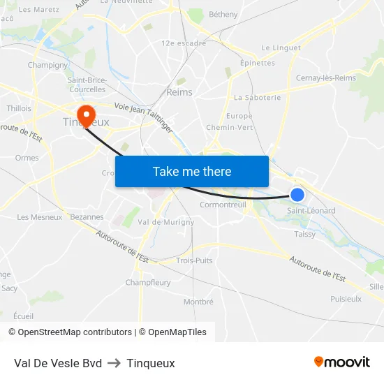 Val De Vesle Bvd to Tinqueux map