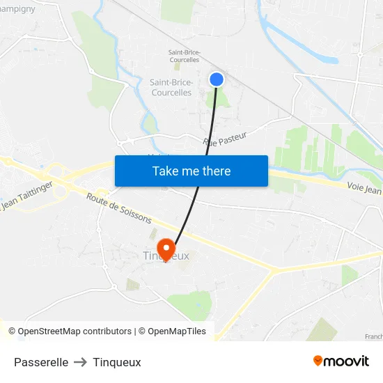 Passerelle to Tinqueux map