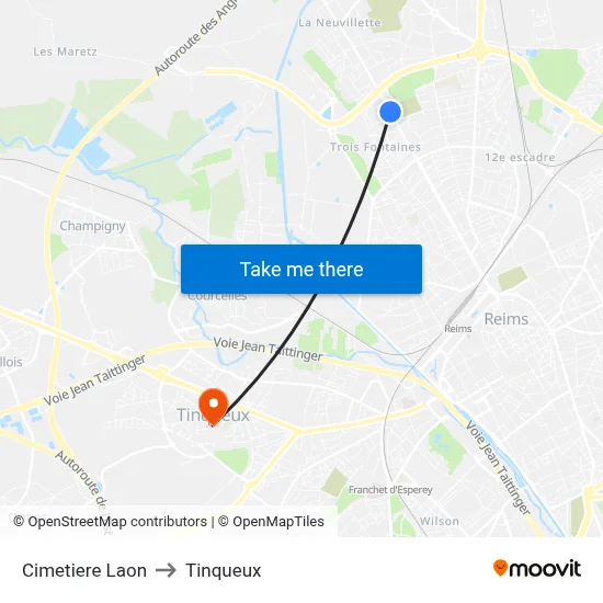 Cimetiere Laon to Tinqueux map