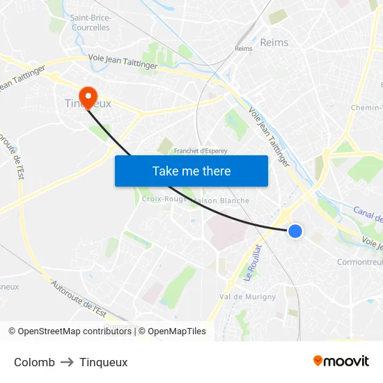 Colomb to Tinqueux map