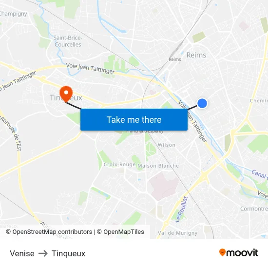 Venise to Tinqueux map