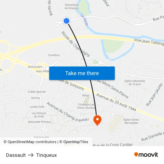Dassault to Tinqueux map