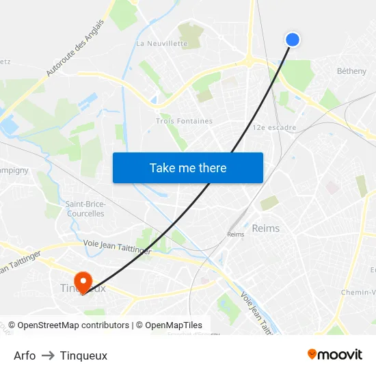 Arfo to Tinqueux map