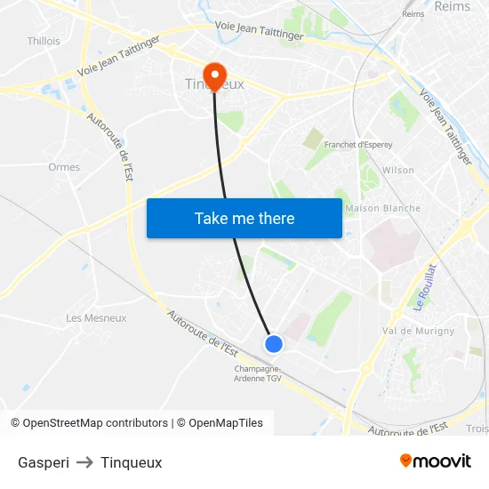 Gasperi to Tinqueux map