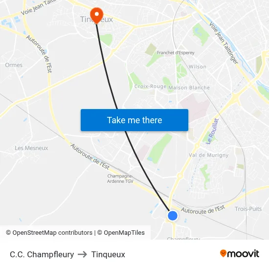 C.C. Champfleury to Tinqueux map