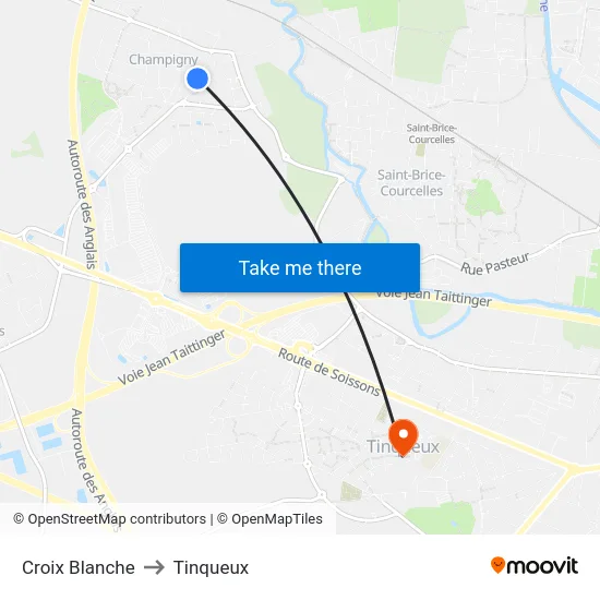 Croix Blanche to Tinqueux map