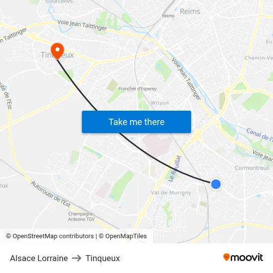 Alsace Lorraine to Tinqueux map