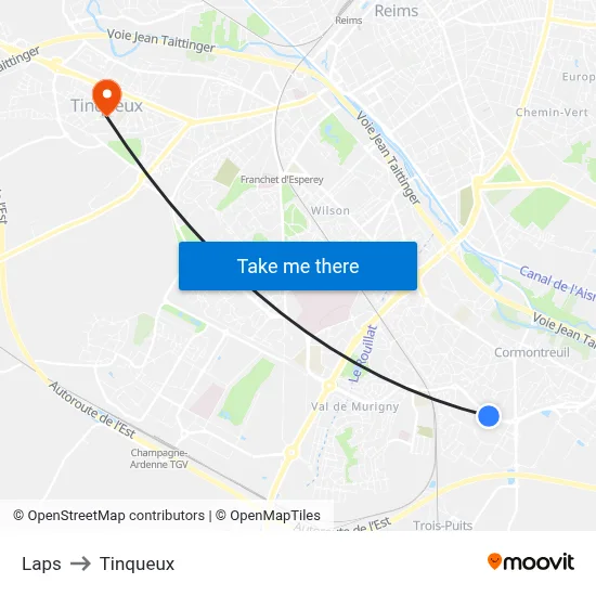 Laps to Tinqueux map