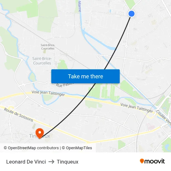 Leonard De Vinci to Tinqueux map