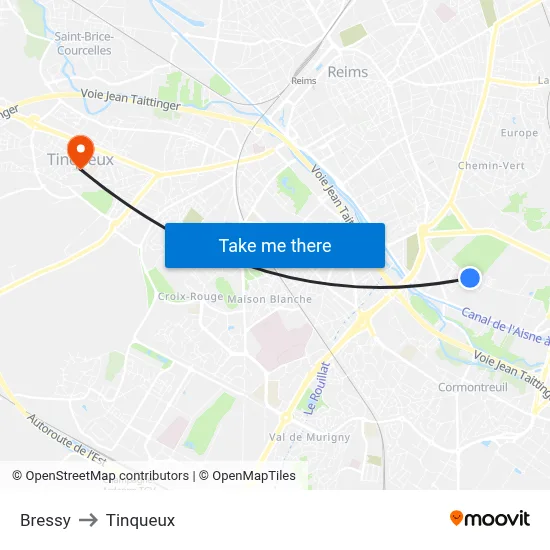 Bressy to Tinqueux map