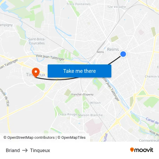 Briand to Tinqueux map