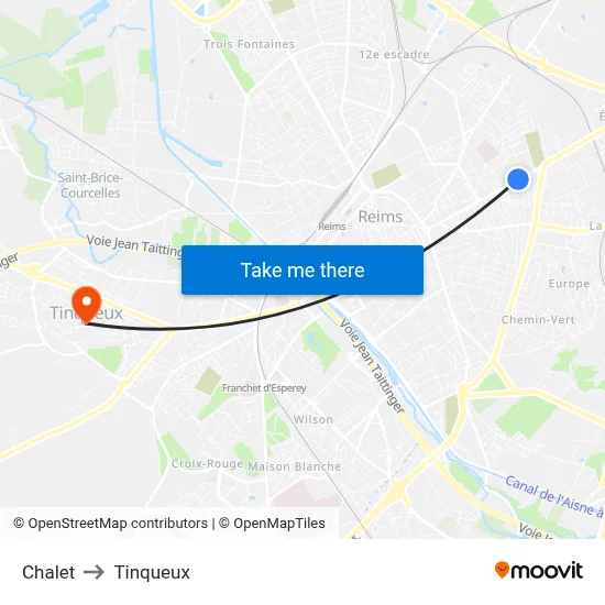 Chalet to Tinqueux map