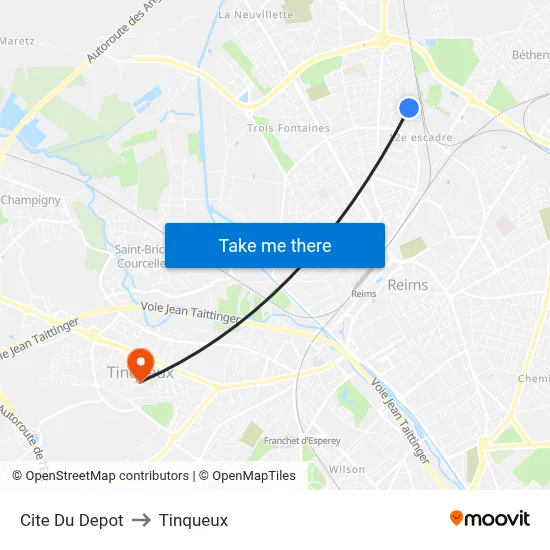 Cite Du Depot to Tinqueux map