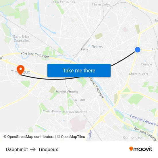 Dauphinot to Tinqueux map