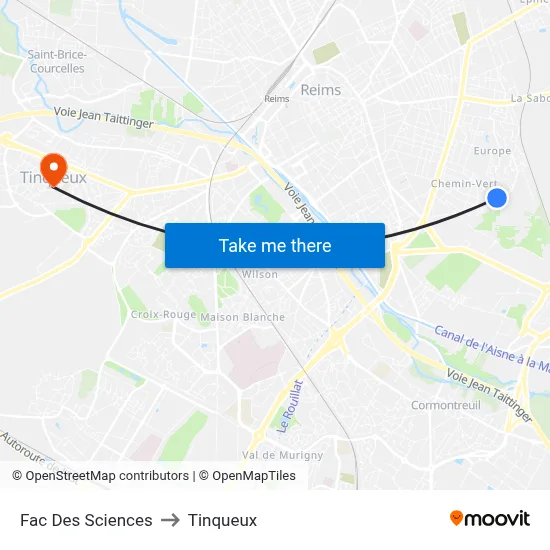 Fac Des Sciences to Tinqueux map