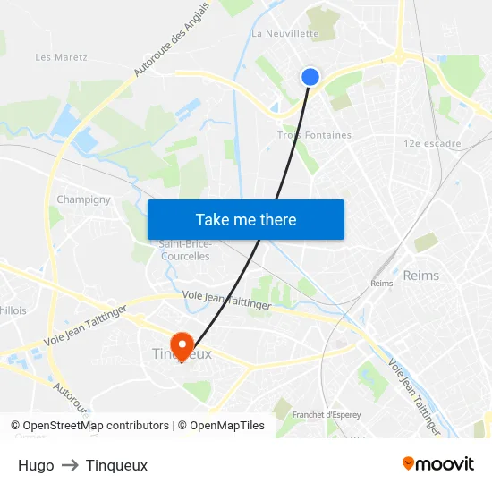 Hugo to Tinqueux map