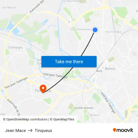 Jean Mace to Tinqueux map