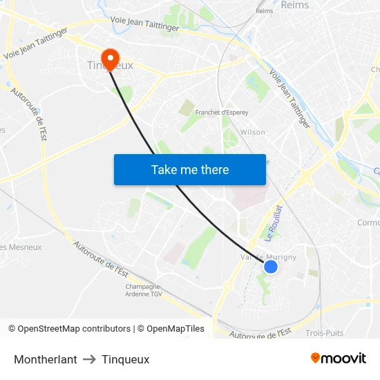 Montherlant to Tinqueux map