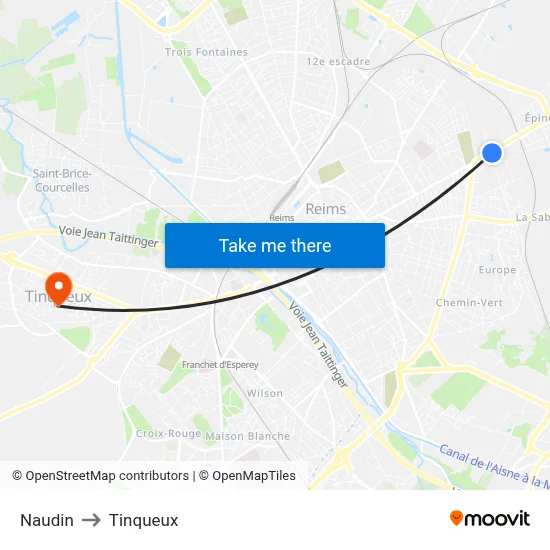 Naudin to Tinqueux map