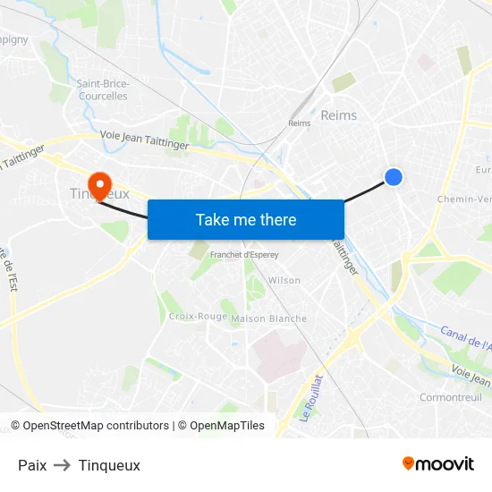 Paix to Tinqueux map