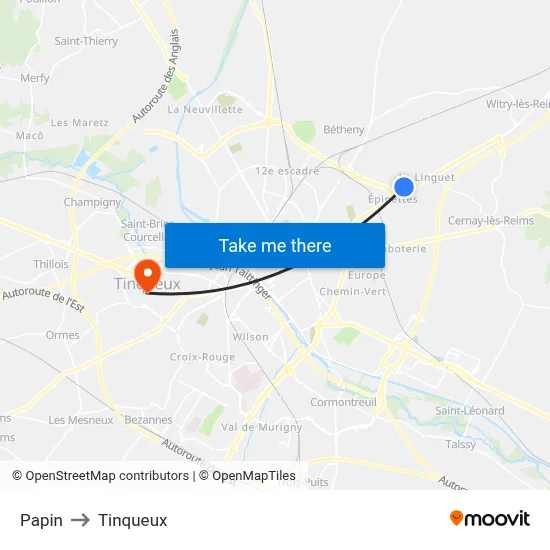 Papin to Tinqueux map