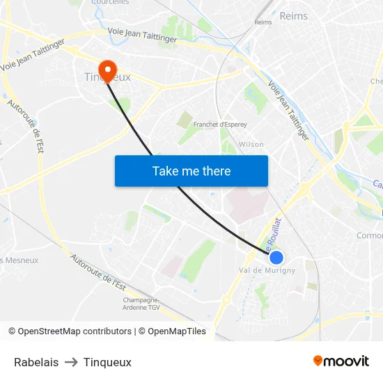 Rabelais to Tinqueux map