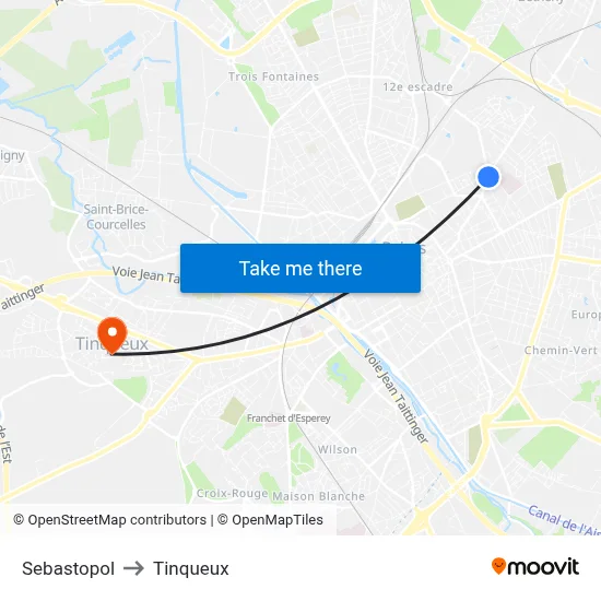 Sebastopol to Tinqueux map