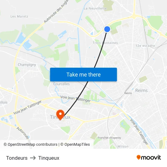 Tondeurs to Tinqueux map
