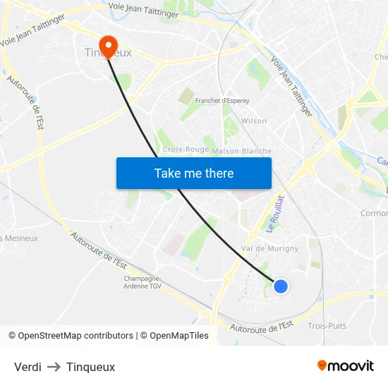 Verdi to Tinqueux map