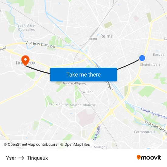 Yser to Tinqueux map