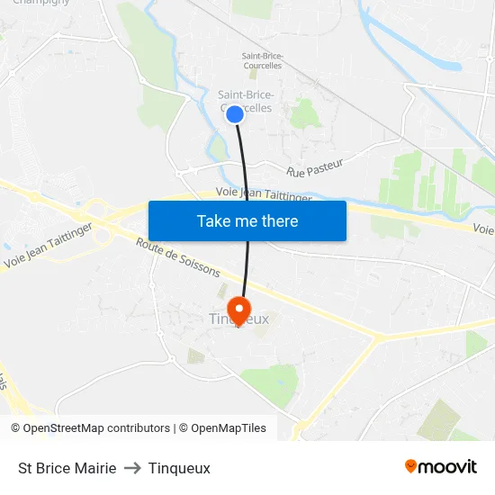 St Brice Mairie to Tinqueux map