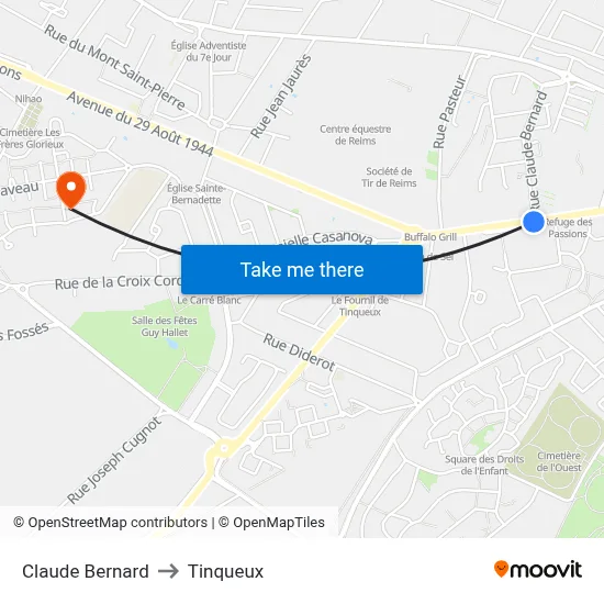 Claude Bernard to Tinqueux map