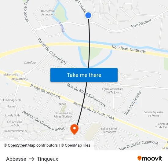 Abbesse to Tinqueux map