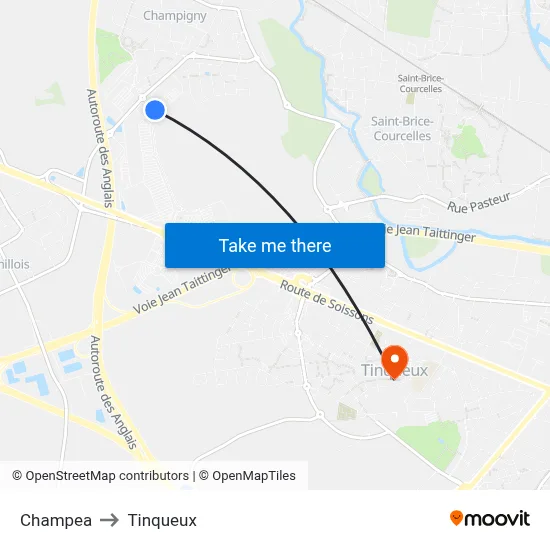 Champea to Tinqueux map