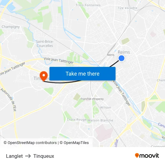 Langlet to Tinqueux map