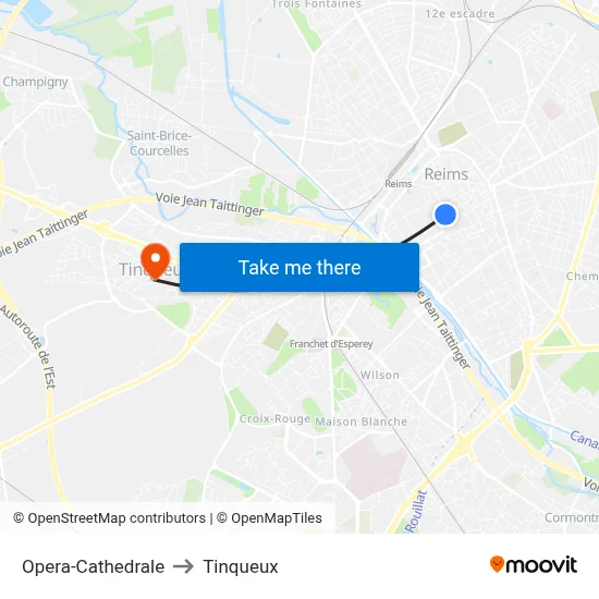 Opera-Cathedrale to Tinqueux map