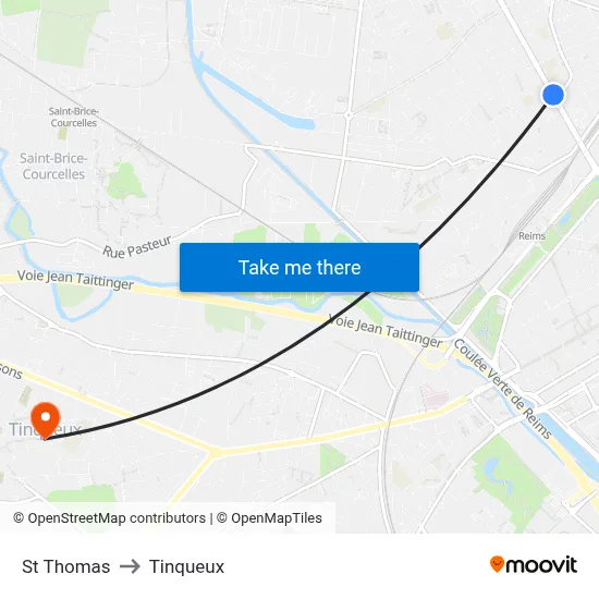 St Thomas to Tinqueux map