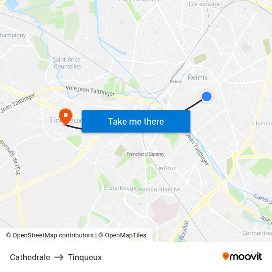 Cathedrale to Tinqueux map