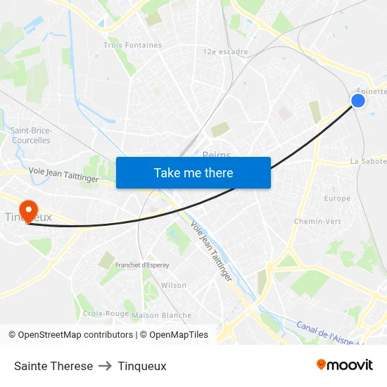 Sainte Therese to Tinqueux map