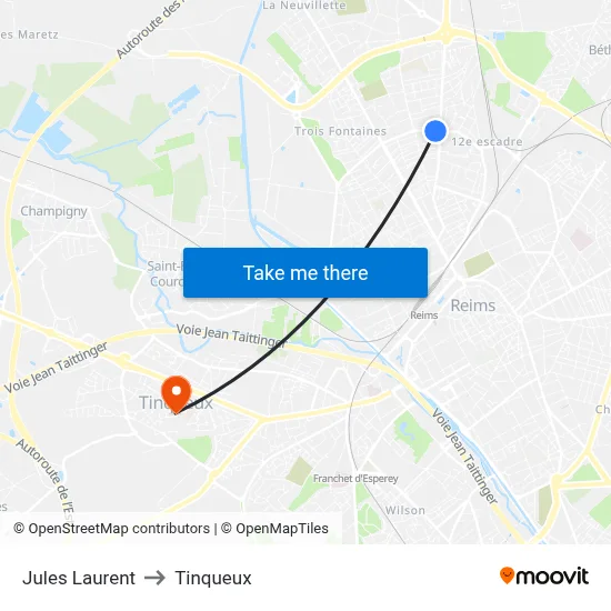 Jules Laurent to Tinqueux map