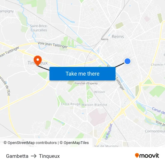 Gambetta to Tinqueux map