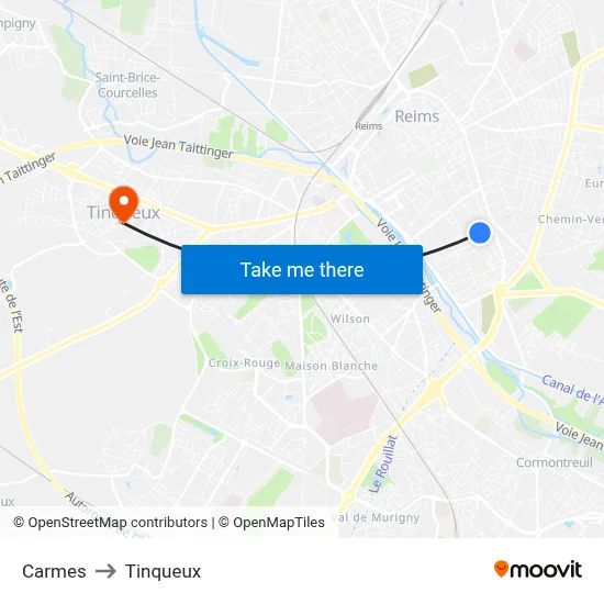 Carmes to Tinqueux map