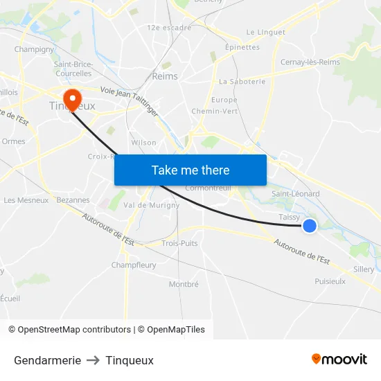 Gendarmerie to Tinqueux map