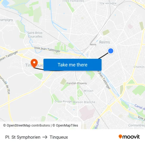 Pl. St Symphorien to Tinqueux map