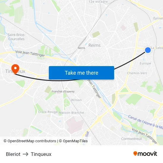 Bleriot to Tinqueux map