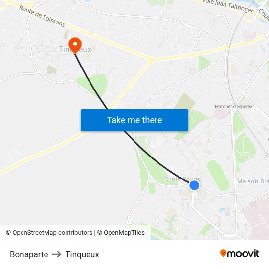 Bonaparte to Tinqueux map