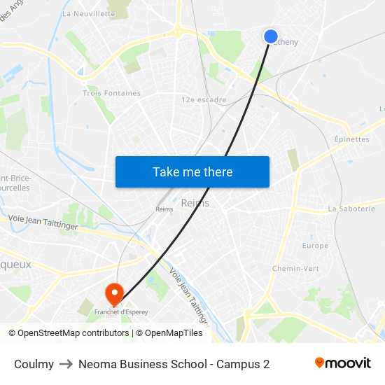 Coulmy to Neoma Business School - Campus 2 map
