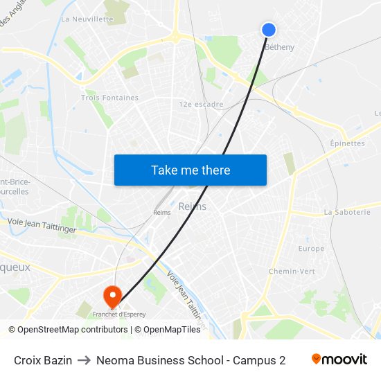 Croix Bazin to Neoma Business School - Campus 2 map