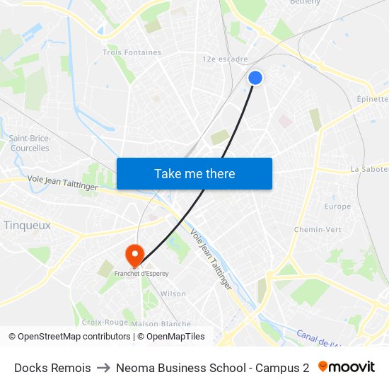 Docks Remois to Neoma Business School - Campus 2 map